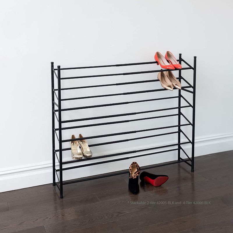 Photo 1 of BINO Stackable 4 Tier Expandable Shoe Rack 6-12  Pair Shoe Shelf Tower Storage Organizer, Black
