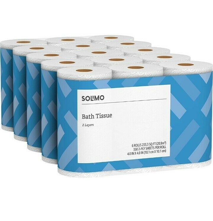 Photo 1 of Amazon Brand - Solimo 2-Ply Toilet Paper, 6 Count (Pack of 5)

