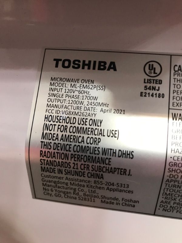 Photo 4 of Toshiba ML2-EM62P(SS) Microwave Oven with Built-in Humidity Sensor, 6 Automatic Preset Menus, ECO Mode, Sound On/Off Option and Position Memory Function 2.2 cu. ft., 1200W, Stainless Steel
