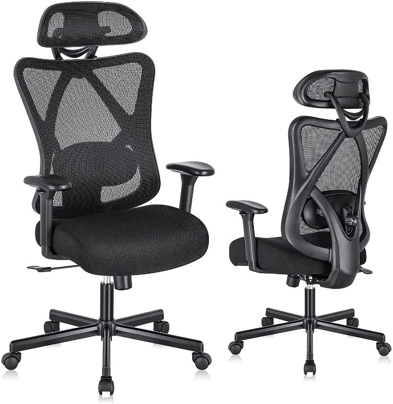 Photo 1 of SUNNOW Ergonomic Office Chair with Adjustable Lumbar Support, High-Back Mesh Computer Chair - Headrest, Soft Sponge Cushion & Tilt Function, Swivel Desk Task Chair for Work Home
