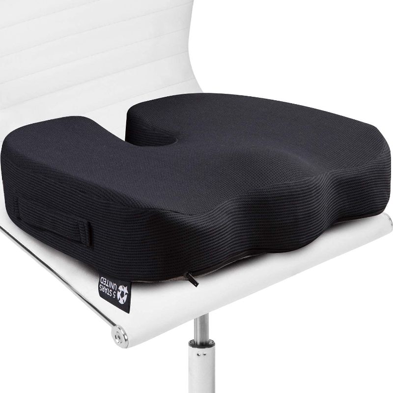 Photo 1 of Seat Cushion Pillow for Office Chair - 100% Memory Foam Firm Coccyx Pad - Tailbone, Sciatica, Lower Back Pain Relief - Contoured Posture Corrector for Car, Wheelchair, Computer and Desk Chair
