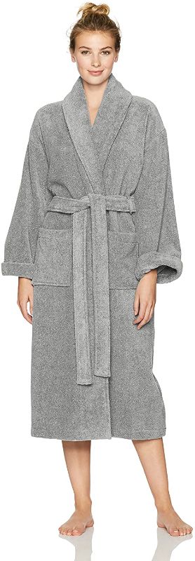 Photo 1 of Amazon Brand – Pinzon Terry Bathrobe 100% Cotton, Platinum, Medium / Large
