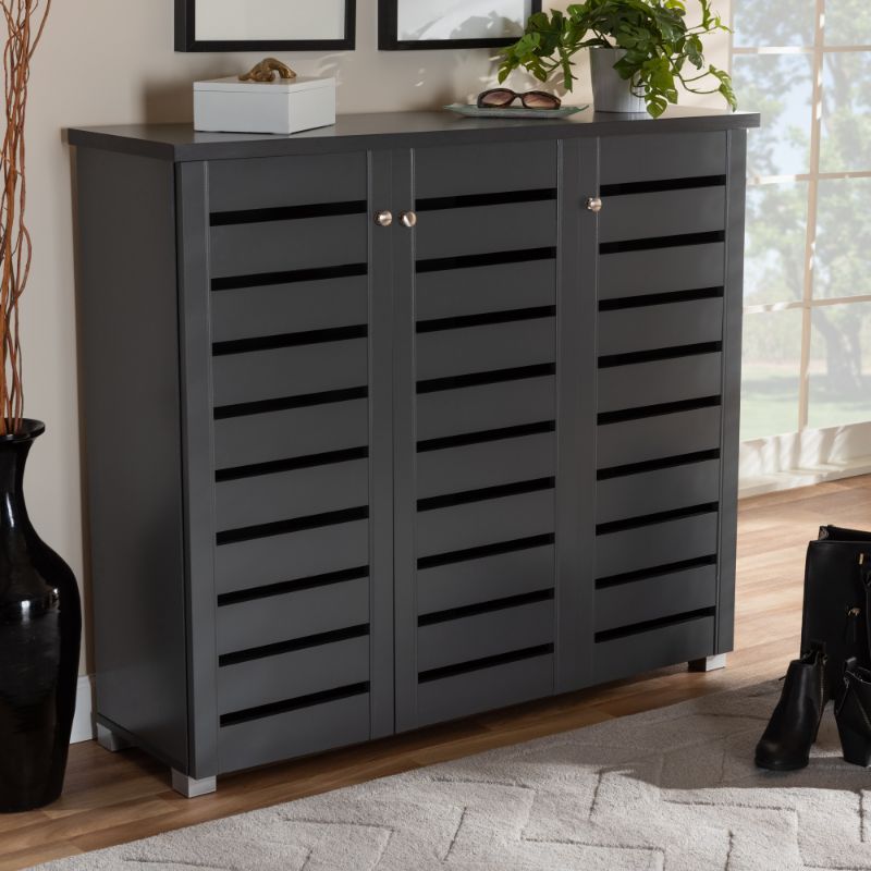 Photo 1 of (BOX 1 OF 2)
(THIS IS NOT A COMPLETE SET)
Baxton Studio Adalwin Modern Dark Gray 3-Door Wooden Shoe Cabinet
