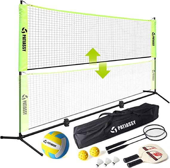 Photo 1 of (MISSING RACKETS, SHUTTLECOCKS, BALLS, AND PADDLES) 
Patiassy Portable Pickleball Volleyball Badminton Combo Set, 17ft
