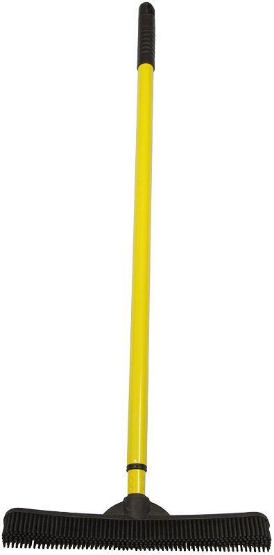 Photo 1 of (cracked handle guard) 
FURemover Broom, Pet Hair Removal Tool with Squeegee & Telescoping Handle That Extends from 3-5', Black & Yellow
