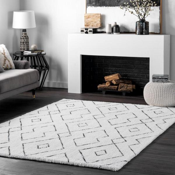 Photo 1 of  (DIRTY) 
nuLOOM
Beaulah Modern Geometric Shag White 8 ft. x 10 ft. Area Rug