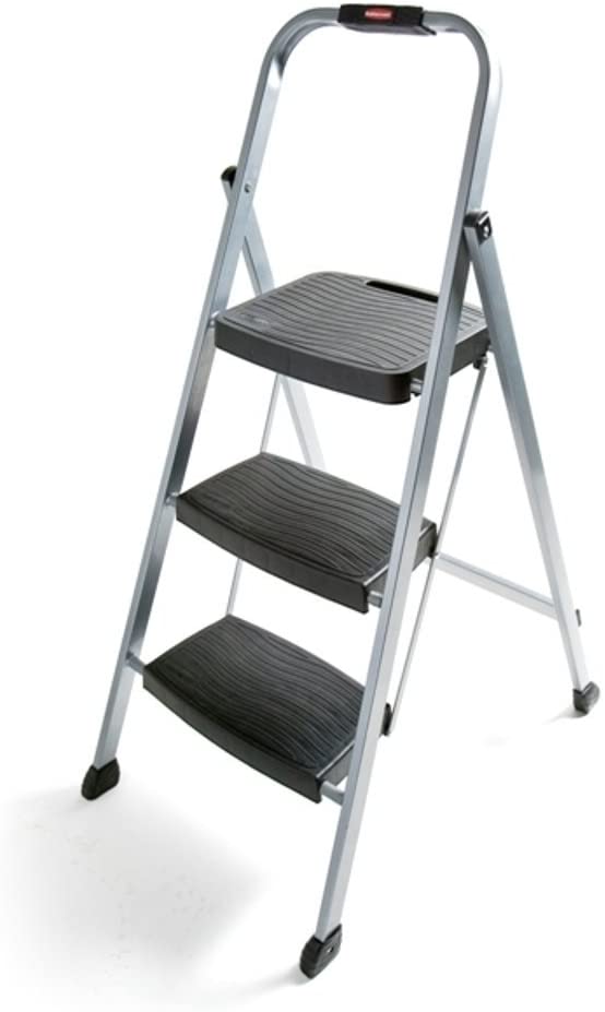 Photo 1 of (WOBBLY) 

(missing bottom rubber foot guard) 
3 step ladder (STOCK PHOTO DOES NOT ACCURATELY REFLECT ACTUAL PRODUCT) 