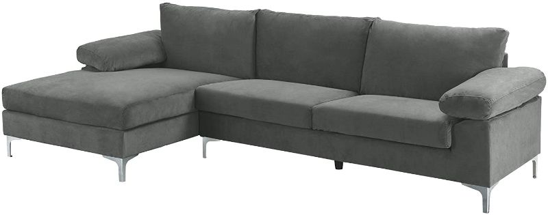 Photo 1 of (BOX 3 OF 3) 
(THIS IS NOT A COMPLTE SET) 

Casa Andrea Milano llc Modern Large Velvet Fabric Sectional Sofa, L-Shape Couch with Extra Wide Chaise Lounge, Grey
