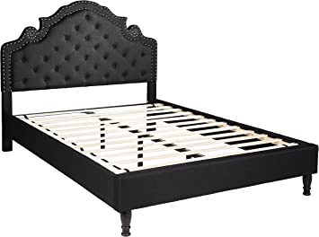 Photo 1 of (BOX 2 OF 3) 
(THIS IS NOT A COMPLETE SET) 
HomeLife Premiere Classics 51" Tall Platform Bed with Cloth Headboard and Slats - Queen (Black Linen)
