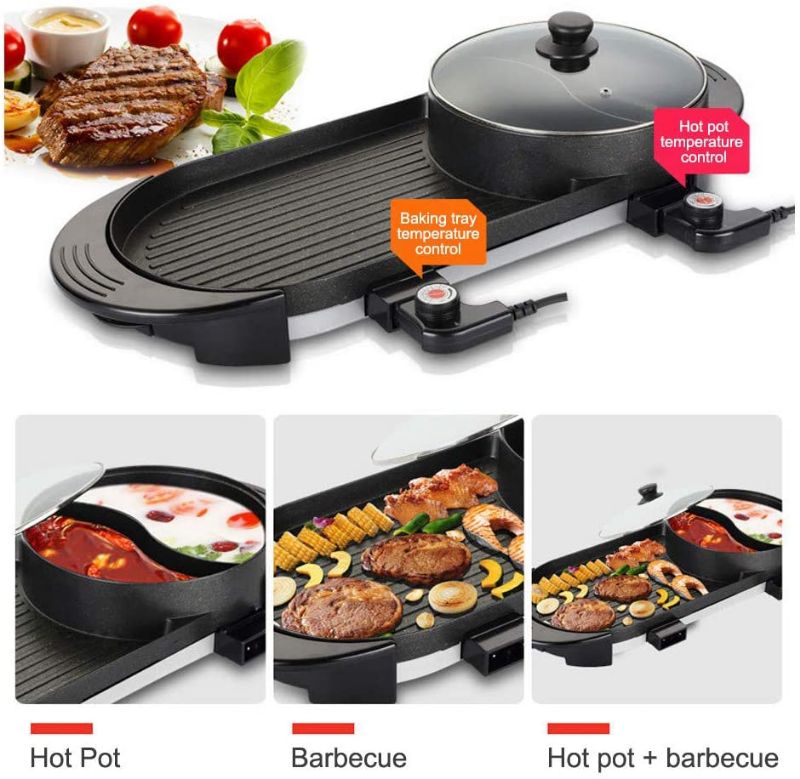 Photo 1 of 2000W Electric Grill Indoor, 2 in 1 Hot Pot with Grill for Indoor And Ourdoor Korean BBQ Smokeless Grill With Shabu, 110V Shabu Hot Pot Made Of Medical Stone Non-Stick Pan For 2-12 People
