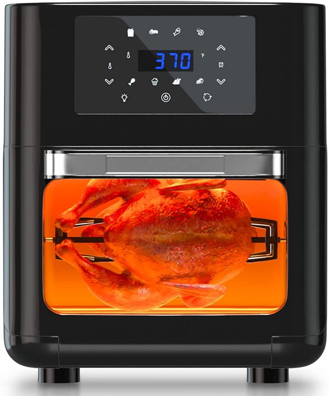 Photo 1 of CateVoice 10.5 QT Air Fryer Toaster Oven, 8-in-1 Multifunctional Cooker, LED Digital Touchscreen | Rotisserie Dehydrator | Auto Shutoff | 5 Accessories and Recipes Included | XL Family Size POWERS ON