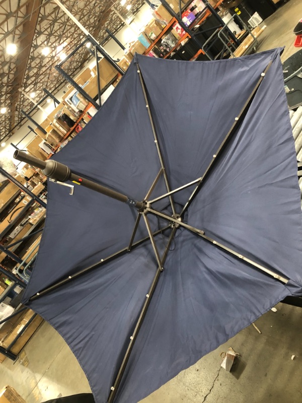 Photo 2 of Aok Garden 7.5 ft Solar Patio Umbrella with 18 LED Lights Outdoor Table Market Umbrella with Push Button Tilt and Crank 6 Sturdy Aluminum Ribs for Deck, Lawn, Pool& Backyard, Navy Blue
