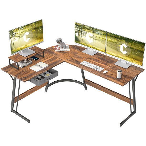 Photo 1 of CubiCubi L-Shaped Computer Desk, 59.1" Home Office Desk with Small Table and Drawers,Dark Rustic Finish
