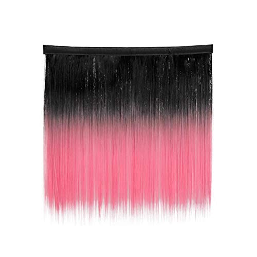 Photo 1 of [Newest design for Hair Loss]16 Inches Unisex Ombre Long Straight Synthetic Hair Extensions with Velcro, Hair pieces match with Hat for Daily Party Cosplay Disguise Costumes(Black Ombre Pink)
