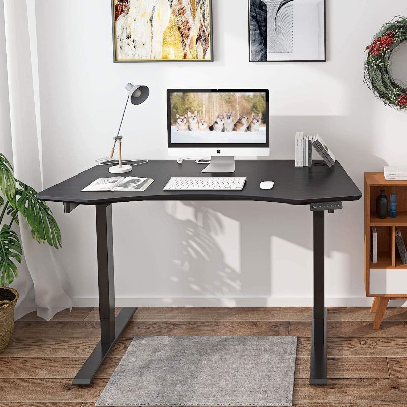 Photo 1 of  Electric Height Adjustable Standing Desk, 55 x 28 Inches One Piece Curved Top Sit Stand Desk, Quick Install, Ultra-Quiet Adjustment Home Office Motorized Desk- PARTS ONLY
**MISSING TABLE TOP, FRAMES ONLY PARTS ONLY**