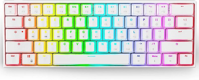 Photo 1 of Ractous RTK61 60% Mechanical Gaming Keyboard with PBT Pudding keycap, RGB Backlit Hot Swappable Type-C 61Key Ultra-Compact Keyboard with Full Key Programmable -White (Gateron Optical Red Switch)
