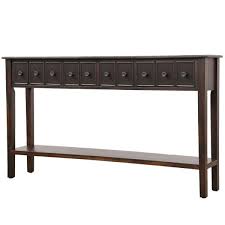 Photo 1 of 60 in. Black Standard Rectangle Wood Console Table with Drawers
