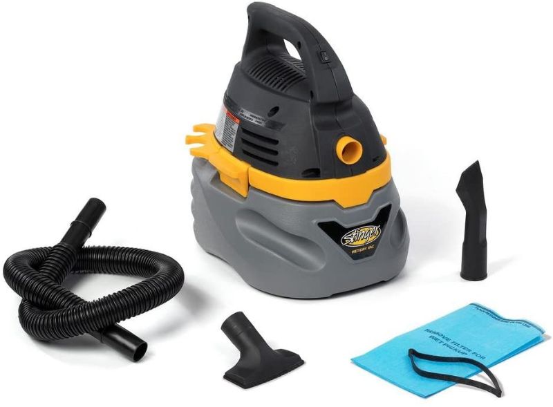 Photo 1 of Stinger 2.5 Gal. 1.75-Peak HP Compact Wet/Dry Shop Vacuum with Filter Bag, Hose and Accessories, Grays

//TESTED AND WORKING, MINOR COSMETIC DAMAGE 
