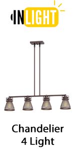 Photo 1 of Inlight Industrial Chandelier Light Fixtures for Dining Room, Oil Rubbed Bronze, 4-Light, Farmhouse Adjustable Height Hanging Chandelier for Kitchen Island, Bulb Not Included, ETL Listed, IN-0331-3-BZ
