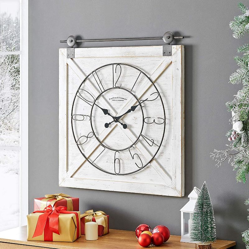 Photo 1 of FirsTime & Co.® Farmstead Barn Door Wall Clock, Whitewash/Metallic Gray/Black