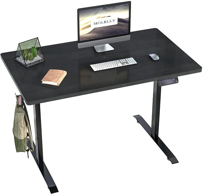 Photo 1 of Molblly Electric Adjustable Height Desk with Splice Board Home Office Standing Desk, 48 x 24 Inches Stand Up Computer Desk with Black Frame Adjustable Standing Table with Black Top
