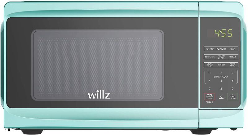 Photo 1 of Willz Countertop Small Microwave Oven, 6 Preset Cooking Programs Interior Light LED Display 0.7 Cu.Ft 700W Green WLCMV807GN-07

//TESTED AND FUNCTIONAL 
