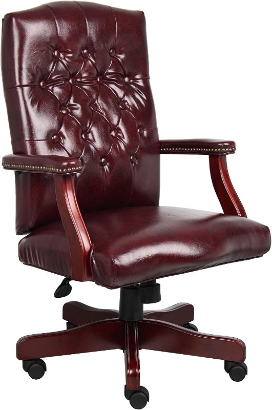 Photo 1 of Boss Classic Vinyl Executive Oxblood Chair, Burgundy/Mahogany Finish Frame (B905-by)
