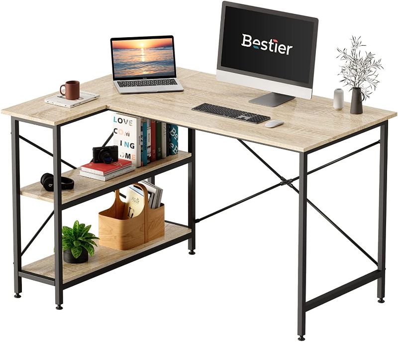 Photo 1 of Bestier Small L Shaped Desk with Shelves 47 Inch Reversible Corner Computer Desk Writing Gaming Storage Table for Home Office Small Space, Oak


//MINOR DAMAGE ON CORNER OF ONE PIECE 