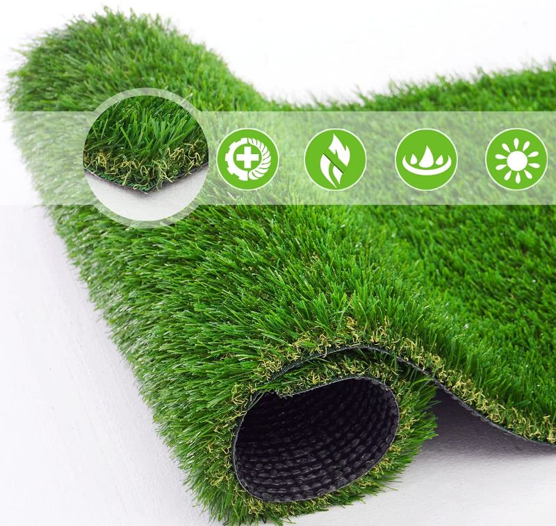 Photo 1 of Artificial Turf with Drainage 7' x 13', 1.38 Inch Realistic Artificial Grass Rug with Rubber Backing, Indoor Outdoor Garden Lawn Landscape Thick Fake Faux Grass Mat for Pet Dogs
