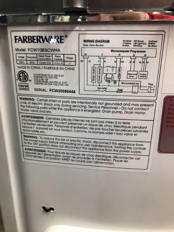 Photo 2 of Farberware Professional FCW10BSCWHA 1.0 Cu. Ft. Portable Clothes Washer with 7-lb Load Capacity, Silver & Chrome
18.4 x 19.8 x 31 inches