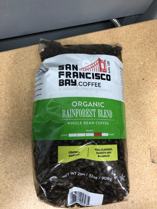 Photo 2 of ***EXP 05/03/23*** SAN FRANCISCO BAY Coffee Whole Bean 2LB Medium Roast, Organic Rainforest Blend, 2 Pound (Pack of 1), 32 Ounce 