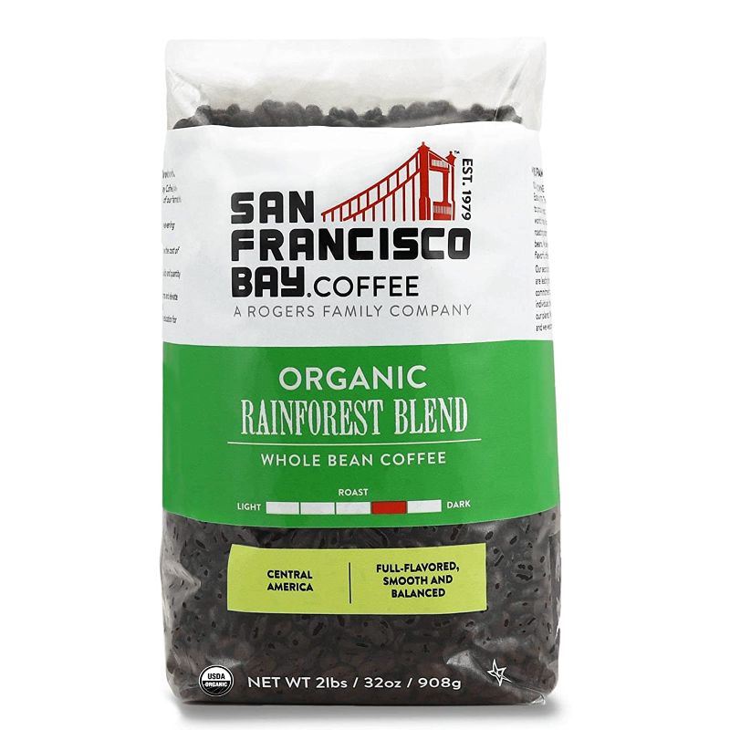 Photo 1 of ***EXP 05/03/23*** SAN FRANCISCO BAY Coffee Whole Bean 2LB Medium Roast, Organic Rainforest Blend, 2 Pound (Pack of 1), 32 Ounce 