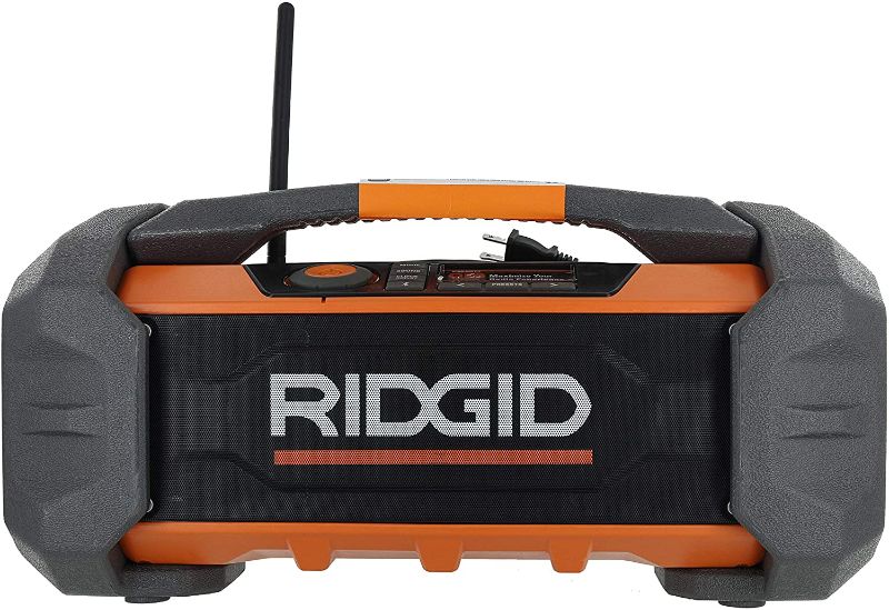 Photo 1 of **USED**
Ridgid R84087 18V Lithium Ion Cordless / Corded Jobsite Radio with Bluetooth, Aux, and AM/FM capabilities (AAA Battery and Aux Cord Included, 18V Battery Not Included)