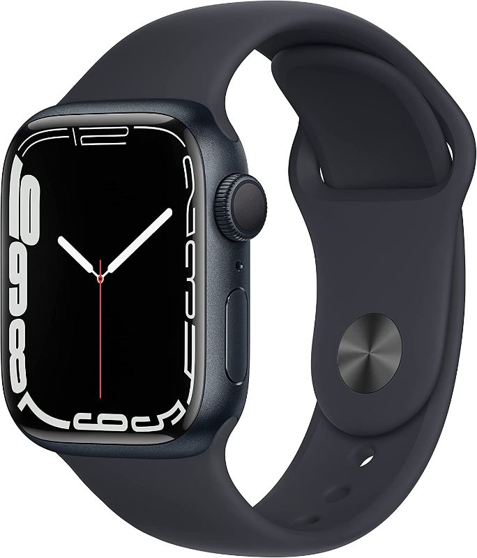 Photo 1 of Apple Watch Series 7 GPS, 41mm Midnight Aluminum Case with Midnight Sport Band - Regular
