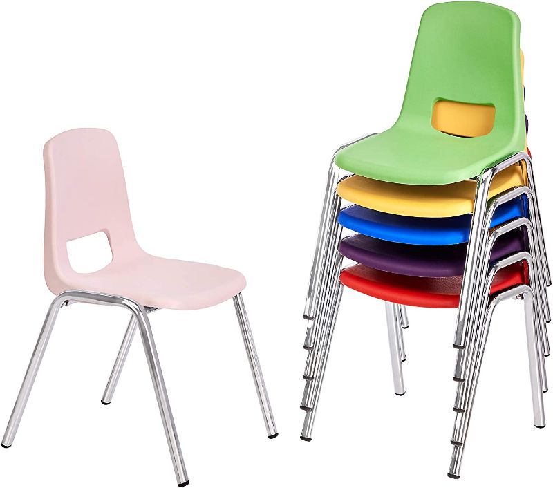 Photo 1 of Amazon Basics School Classroom Stack Chair, 10-Inch Seat Height - 6-Pack, Chrome Legs, 6 Assorted Color
