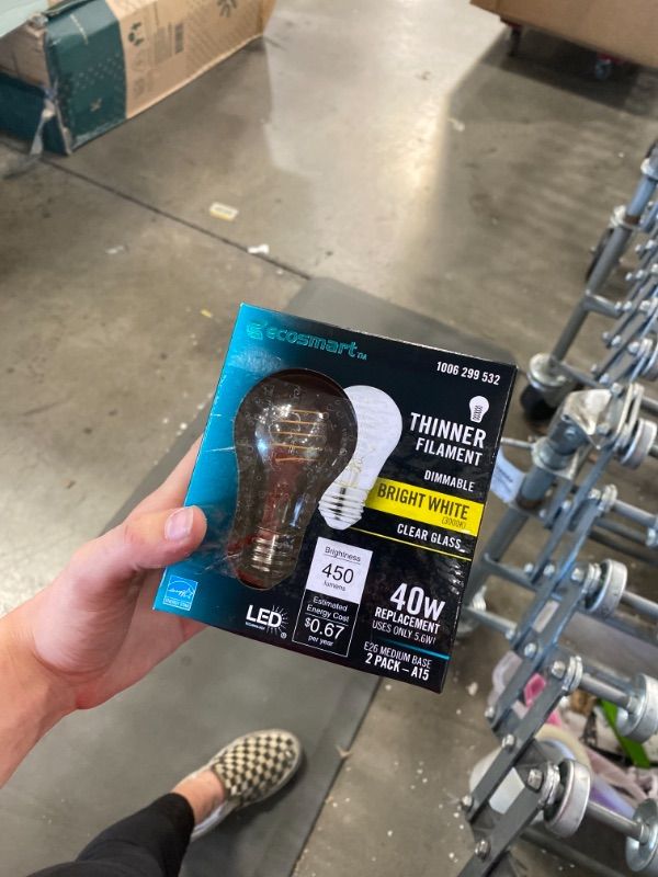 Photo 2 of 40-Watt Equivalent A15 Dimmable Fine Bendy Filament LED Vintage Edison Light Bulb Bright White 3000K (2-Pack) TWO BOXES (4 LIGHT BULBS) 
