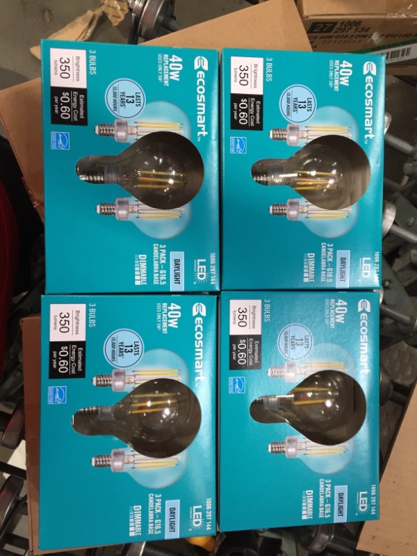 Photo 2 of EcoSmart
40-Watt Equivalent G16.5 ENERGY STAR and CEC Title 20 Dimmable Filament LED Light Bulb Daylight (3-Pack)
4 PACK