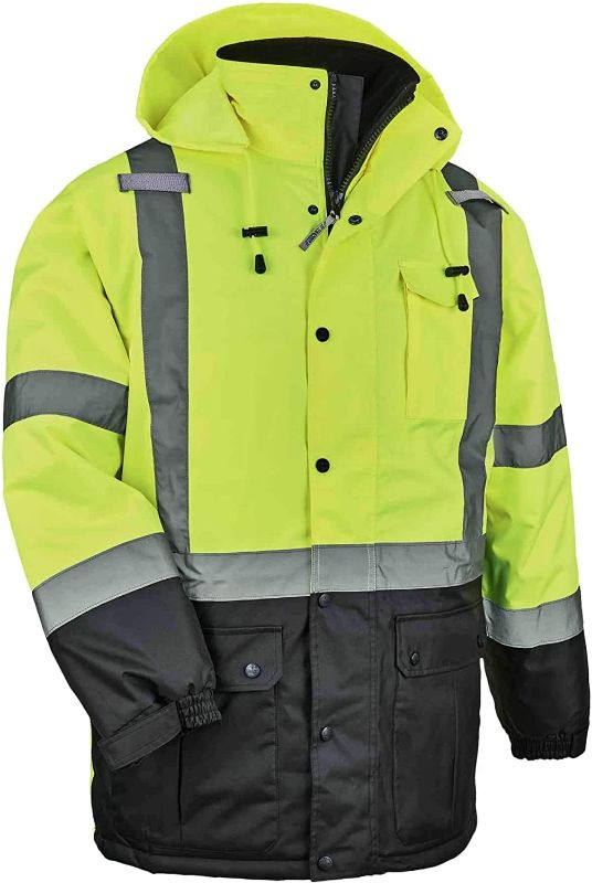 Photo 1 of High Visibility Reflective Winter Safety Jacket, Insulated Parka, ANSI Compliant, Ergodyne GloWear 8384,Lime,5X-Large
