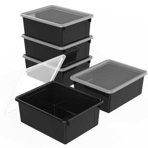 Photo 1 of 5pk Deep Storage Tray with Lid Black - Storex
