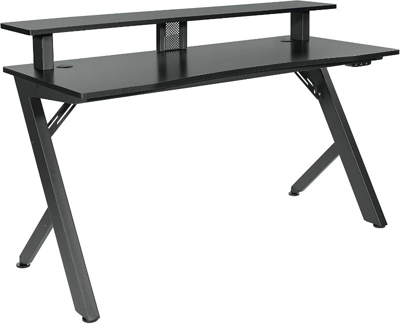 Photo 1 of OSP Home Furnishings Area51 Battlestation Gaming Desk with Bluetooth RGB LED Lights, Matte Black
