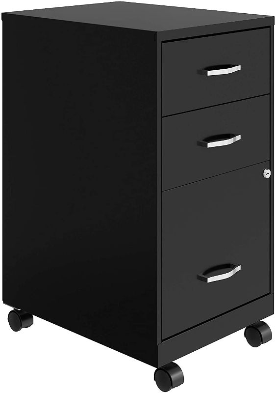 Photo 1 of Office Dimensions 18" Deep 3 Mobile Organizer Ball Bearing Slide, 2 Accessory Box Drawer, Metal SOHO Vertical File Cabinet, Black
