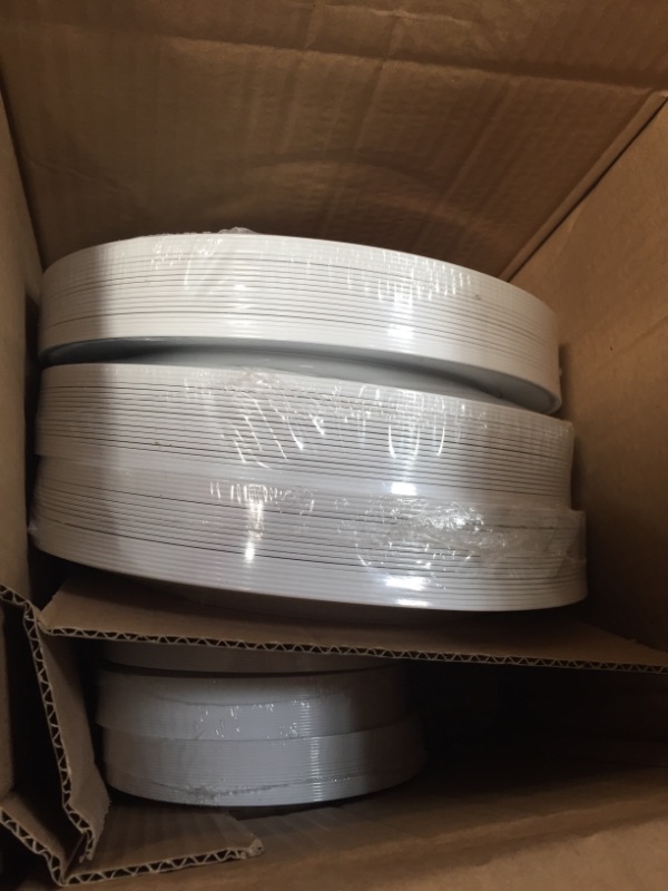 Photo 2 of " OCCASIONS" 240 Plates Pack, Heavyweight Premium Disposable Plastic Plates Set 120 x 10.5'' Dinner + 120 x 6.25'' Dessert/Cake Plates (White & Silver Rim)
