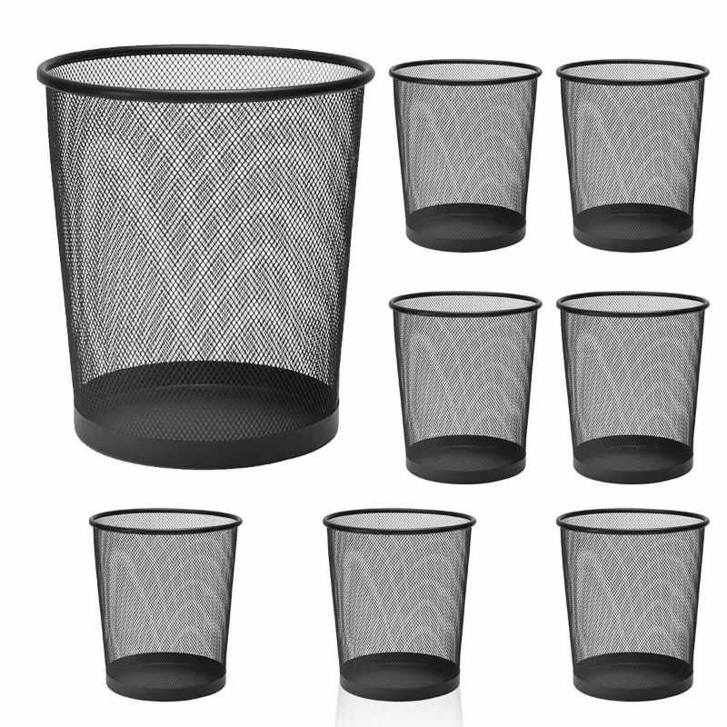 Photo 1 of 8 Pack Mesh Waste Basket Trash Can Round 6 Gallon Solid Metal Base Home Office
