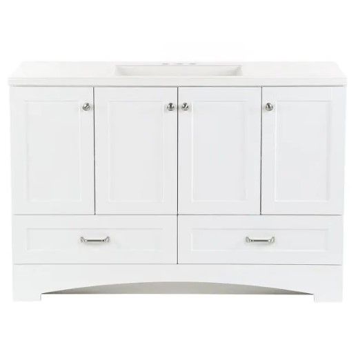 Photo 1 of 
Glacier Bay
Lancaster 48 in. W x 19 in. D Bathroom Vanity in White with Cultured Marble Vanity Top in White with White Sink