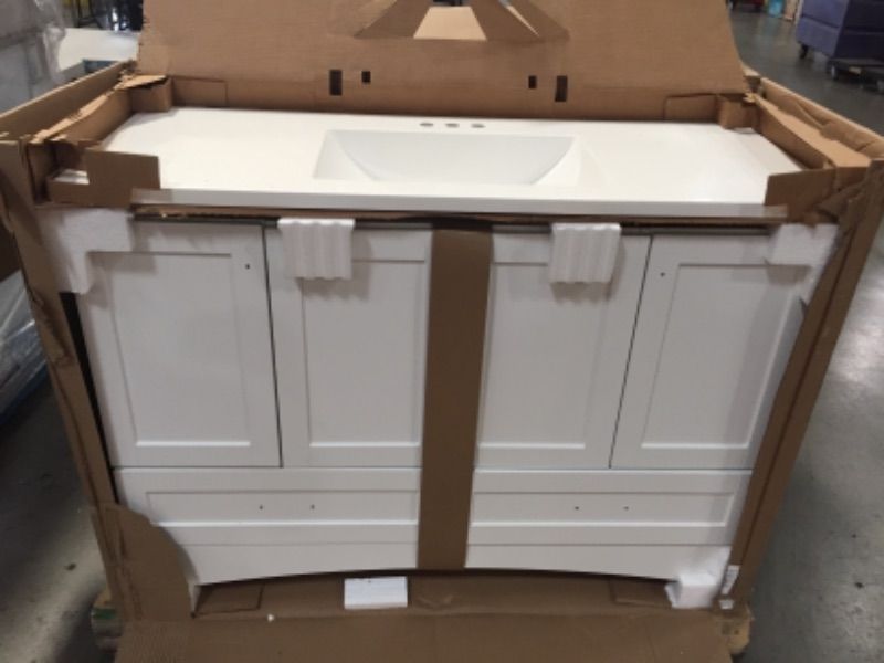 Photo 2 of 
Glacier Bay
Lancaster 48 in. W x 19 in. D Bathroom Vanity in White with Cultured Marble Vanity Top in White with White Sink