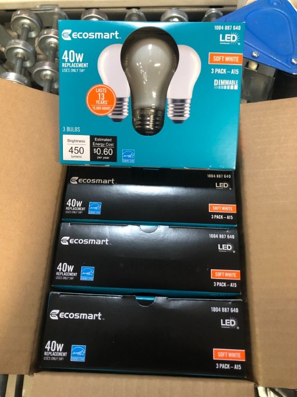 Photo 2 of EcoSmart
40-Watt Equivalent A15 Dimmable ENERGY STAR Frosted Glass Deco Filament LED Vintage Edison Light Bulb Soft White(3-Pack)