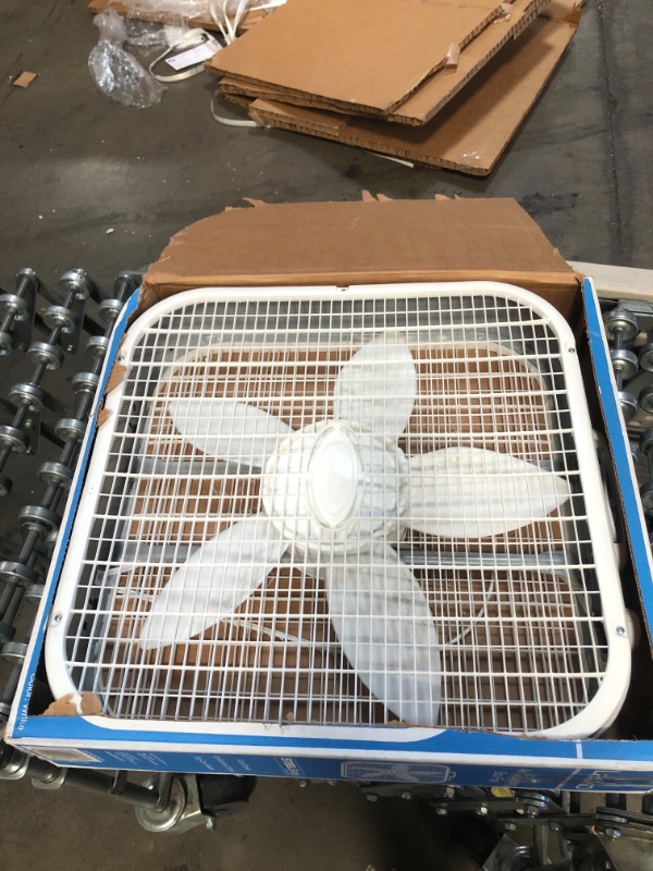 Photo 1 of 20 in. 3 Speed White Box Fan with Save-Smart Technology for Energy Efficiency