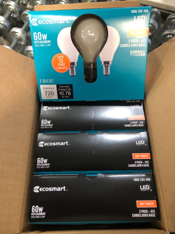 Photo 2 of EcoSmart
60-Watt Equivalent A15 Dimmable Appliance Fan Frosted Glass Filament LED Vintage Edison Light Bulb Soft White (3-Pack)
4 PACK