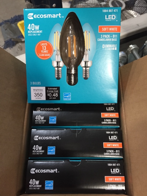 Photo 2 of EcoSmart
40-Watt Equivalent B11 Candle Dimmable ENERGY STAR Clear Glass Filament LED Vintage Edison Light Bulb Soft White(3-Pack)
4 PACK