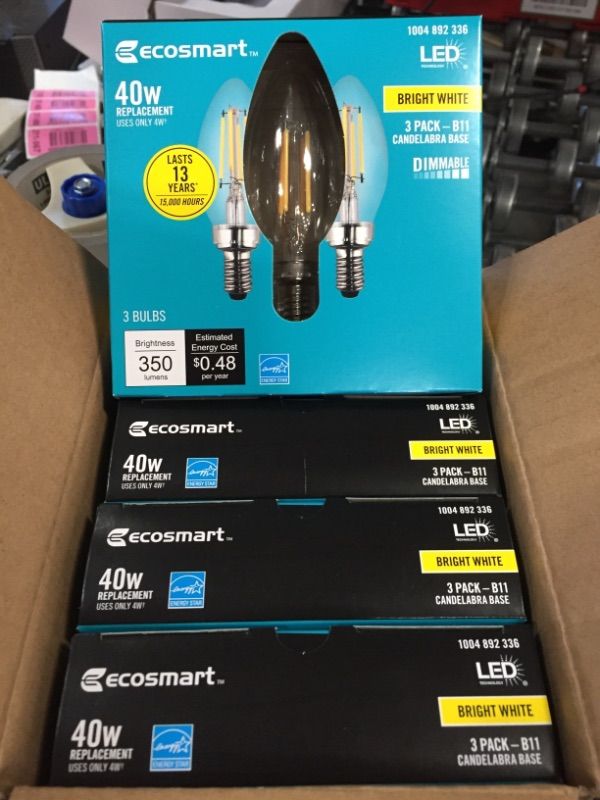 Photo 1 of EcoSmart
40-Watt Equivalent B11 Dimmable ENERGY STAR Clear Glass Filament LED Vintage Edison Light Bulb Bright White (3-Pack)
4 PACK